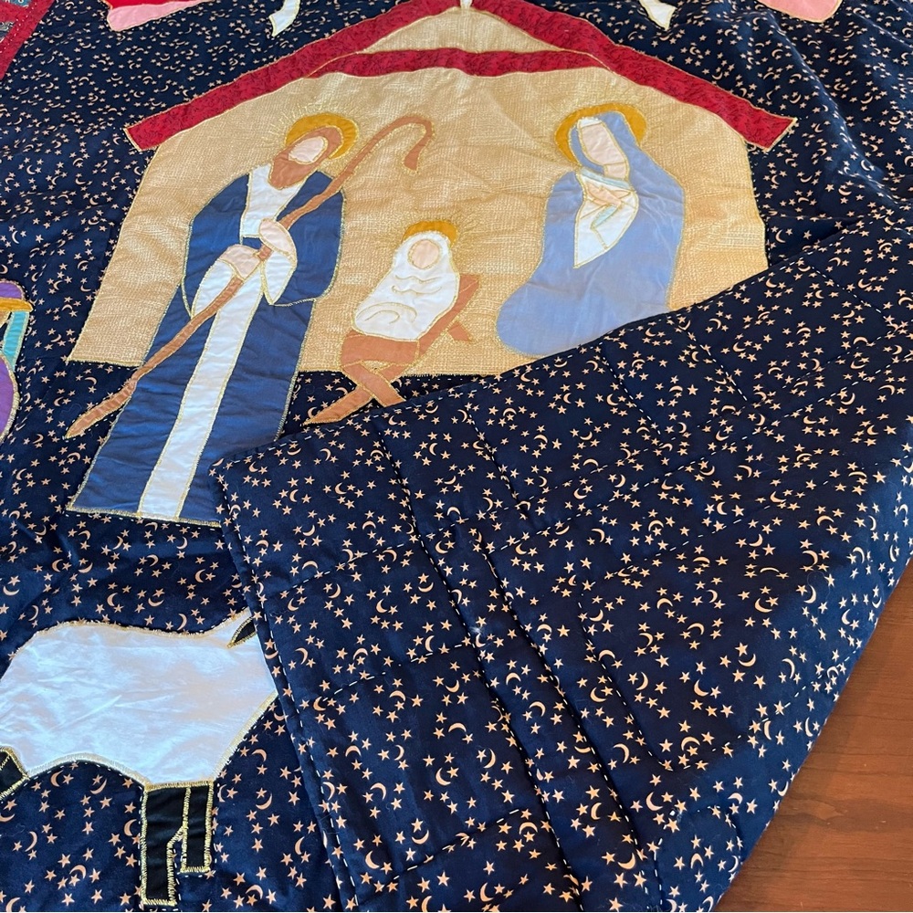 Handmade Nativity Scene Quilt Throw Christmas Holiday Decor Cotton Multicolor - Picture 9 of 12